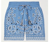 Gerade geschnittene Shorts aus Jacquard-Strick aus einer Baumwollmischung mit Kordelzugbund