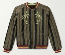 Sumi Reversible Embroidered Striped Cotton-Blend Twill and Velour Jacket