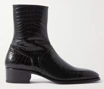 Alec Croc-Effect Leather Ankle Boots