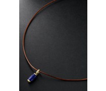 18-Karat Gold, Leather and Lapis Lazuli Pendant Necklace