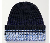 Gerippte Beanie aus Wolle mit Farbverlauf