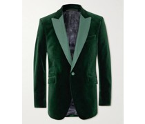 Slim-Fit Grosgrain-Trimmed Cotton-Velvet Tuxedo Jacket