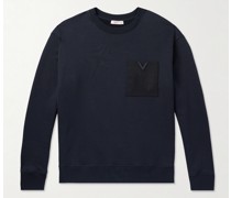 Sweatshirt aus Stretch-Baumwoll-Jersey mit Logoverzierung und Twillbesatz