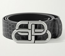 3cm Logo-Embellished Croc-Effect Leather Belt