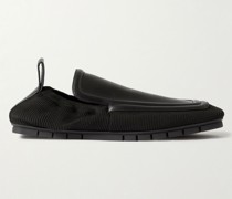 Plank Leather and Stretch-Knit Loafers