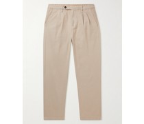 Straight-Leg Pleated Cotton and Wool-Blend Gabardine Trousers