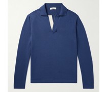 Sweatshirt aus Baumwolle mit Polokragen in Colour-Block-Optik
