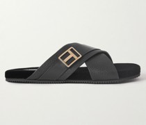 Wicklow Logo-Embellished Smooth and Textured-Leather Slides