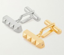 Manschettenknöpfe aus Silber mit vergoldeten Details und Diamanten