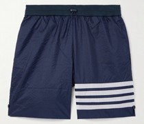 Gerade geschnittene Shorts aus Ripstop und Baumwoll-Jersey mit Streifen und Kordelzugbund