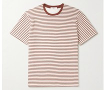 Gestreiftes T-Shirt aus doppellagigem Jersey aus einer Baumwollmischung in Häkeloptik