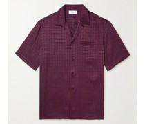 Camp-Collar Silk-Satin Jacquard Shirt