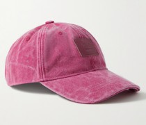 Baseballkappe aus Baumwoll-Canvas mit Lederbesatz in Distressed-Optik