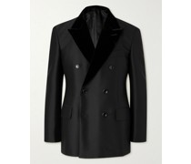 Cooper Slim-Fit Double-Breasted Velvet-Trimmed Wool and Silk-Blend Tuxedo Jacket