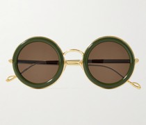 Clubmaster goldfarbene Sonnenbrille mit rundem Rahmen aus Azetat