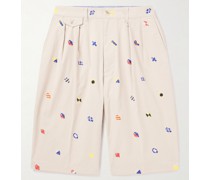 Gerade geschnittene Bermudashorts aus Canvas aus einer bestickten Baumwollmischung
