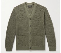 Cardigan aus einer Baumwoll-Leinenmischung in Lochstrick mit Argyle-Muster