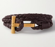 Wickelarmband aus geflochtenem Leder mit vergoldetem Verschluss