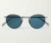 Silberfarbene Sonnenbrille mit rundem Rahmen