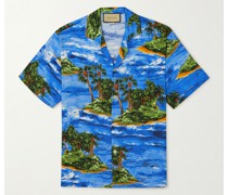 Camp-Collar Printed Voile Shirt