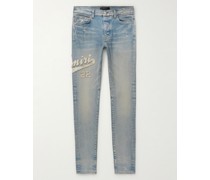 Varsity Skinny Jeans mit Lederapplikationen