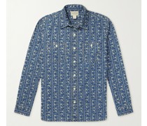 Hemd aus Baumwoll-Twill mit Logoprint in Indigo-Färbung