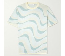T-Shirt aus mercerisierter Baumwolle im Jacquard-Strick mit Wellenmuster
