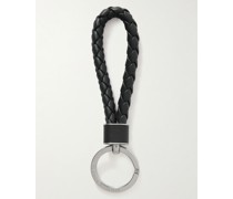 Silver-Tone and Braided Leather Key Fob