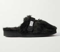Zavo-2EU Slippers aus Faux Fur mit Webband