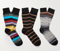 Three-Pack Striped Organic Cotton-Blend Socks