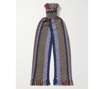 Schal aus Jacquard-Strick aus einer Wollmischung mit Fransen