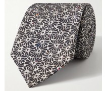 Krawatte aus einer Baumwoll-Seidenmischung mit eingewebtem Blumenmuster, 7 cm