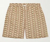 Shorts aus Baumwoll-Voile mit Kordelzugbund, Print und weitem Bein