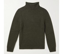 Slim-Fit Garment-Washed Ribbed-Knit Rollneck Sweater