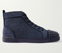 Louis glitzernde High-Top-Sneakers aus Leder mit Stachelnieten und Velourslederbesatz