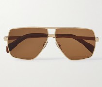 Goldfarbene Pilotensonnenbrille mit Details aus Leder und Kette