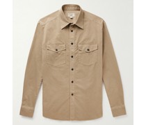 Garment-Dyed Cotton-Blend Twill Western Shirt