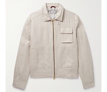 Harrington-Jacke aus Twill aus einer Mischung aus Leinen, Wolle und Seide