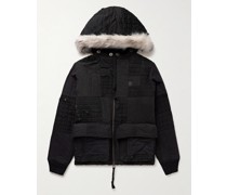 Kapuzenjacke aus einer Baumwollmischung mit Distressed-Details und Faux-Fur-Besatz in Patchwork-Optik