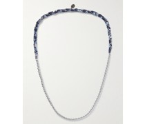 - Kette aus Baumwoll-Bandana mit Zierperlen aus Hämatit und Silber