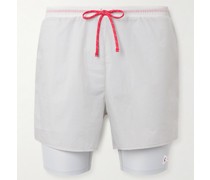 Gerade geschnittene mehrlagige Shorts aus Stretch-Jersey und Shell mit Kordelzugbund und Logoprint