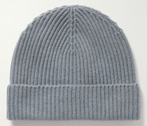 Beanie aus Kaschmir in Rippstrick