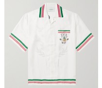 Hemd aus Seiden-Twill mit Reverskragen, Streifen und Logoprint