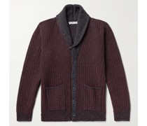Shawl-Collar Ribbed Donegal Merino Wool and Cashmere-Blend Cardigan