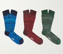 Set aus drei Paar Socken aus Häkelstrick aus einer Baumwollmischung