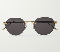 Rahmenlose Sonnenbrille mit goldfarbenen Details
