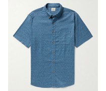 Breeze Button-Down Collar Printed Stretch Hemp-Blend Shirt