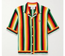 Gestreiftes Hemd aus Frottee aus einer Baumwollmischung mit Logoapplikation und Reverskragen