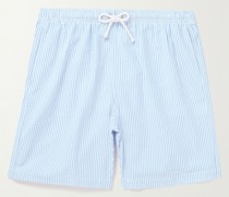 Gerade geschnittene mittellange Badeshorts aus gestreiftem Seersucker