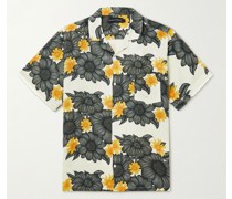 Camp-Collar Printed Linen Pyjama Shirt